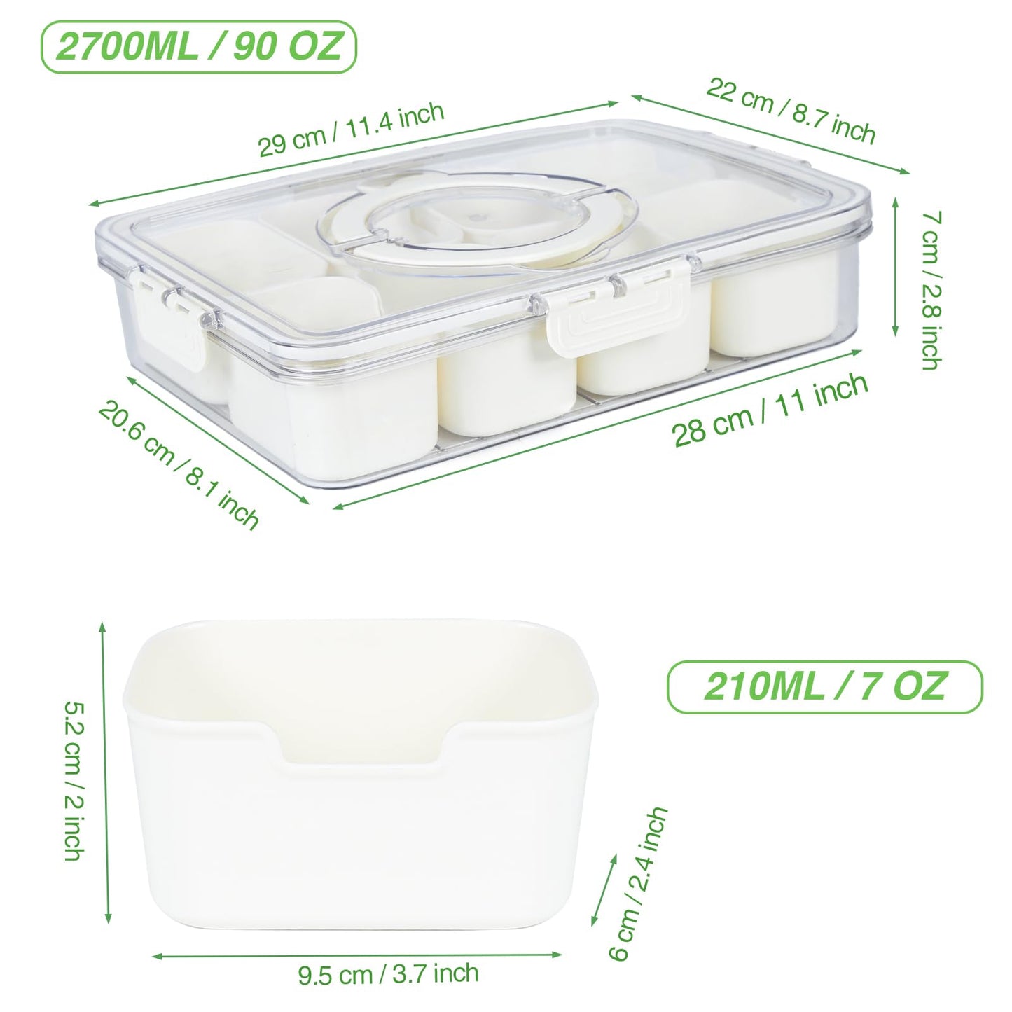 shopwithgreen Divided Serving Tray with Lid and Handle, Portable Snackle Box Charcuterie Container for Party, Veggies, Snack, Fruit, Nuts, Candy, Christmas Tray Snack Box for Entertaining, Picnic