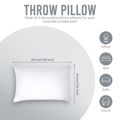Utopia Bedding Throw Pillows (Pack of 2, White), 12 x 20 Inches Indoor Decorative Pillow Insert for Sofa, Bed and Couch