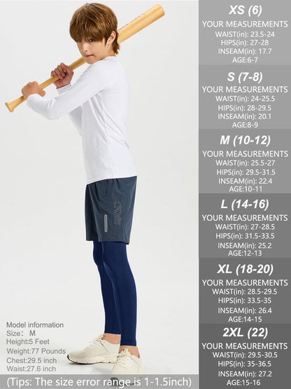 DEVOROPA Boys Leggings Quick Dry Youth Compression Pants Sports Tights Basketball Base Layer White XS