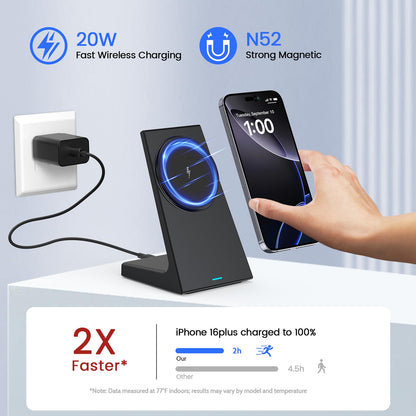 PUY for MagSafe Charger Stand,20W Fast Magnetic Wireless Charging Station with 25W PD Adapter，Stickable Desk Wireless Charger for iPhone 17/16/15/14/13/12 Pro/Pro Max Series