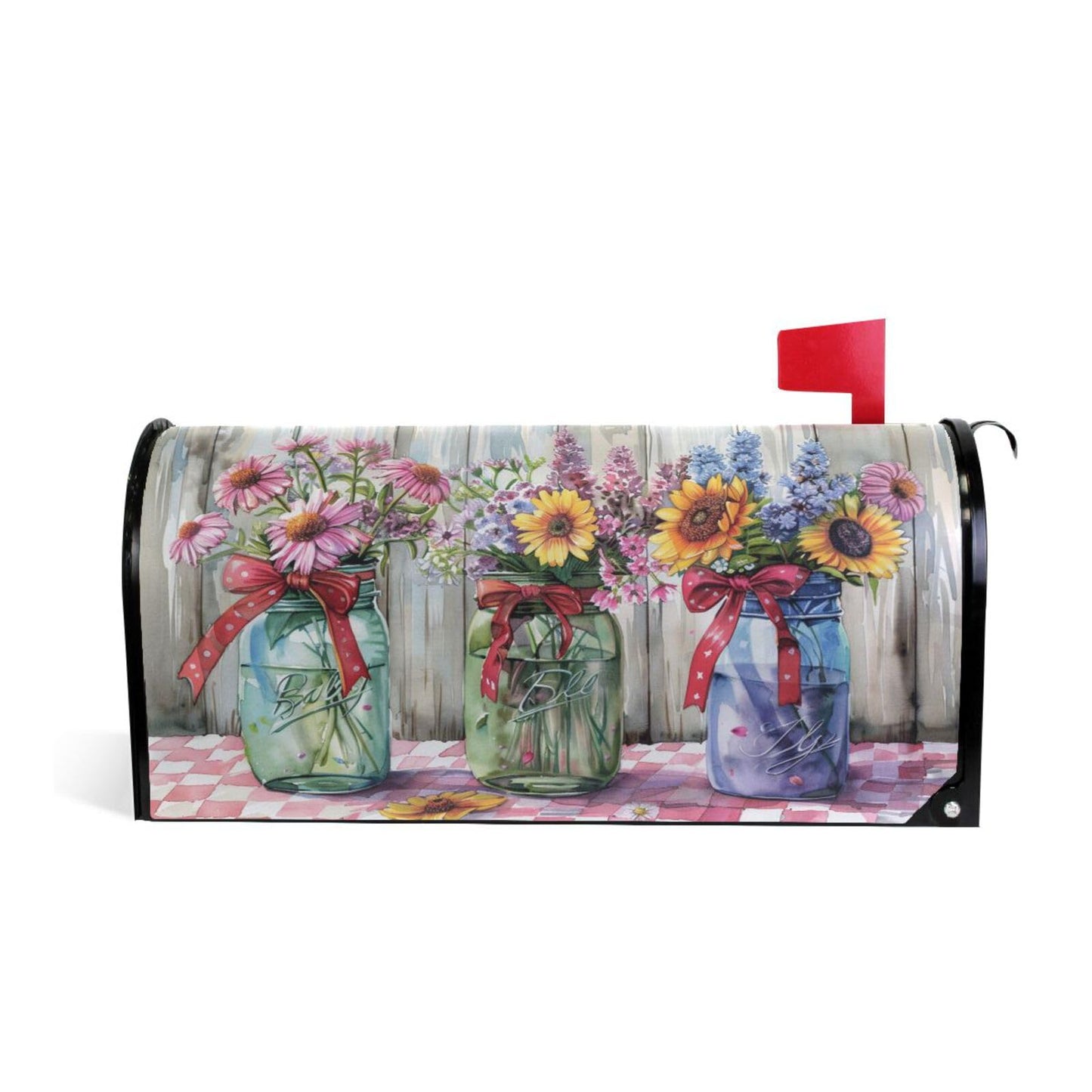 ALAZA Spring Floral Jars Rustic Magnetic Mailbox Cover MailWraps Garden Yard Home Decor for Outside Standard Size-18"x 20.8"