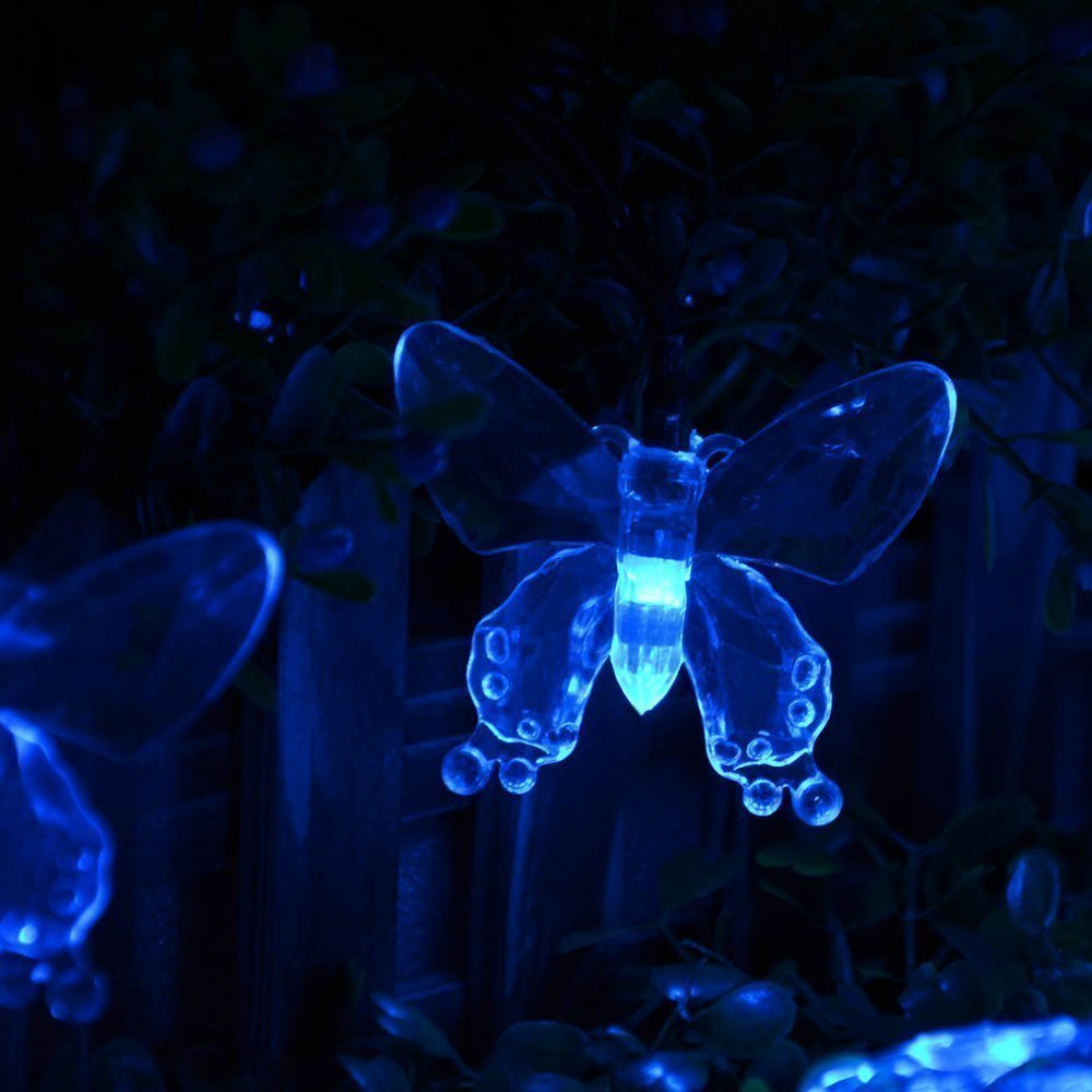 WONFAST Solar String Lights, Waterproof 16ft 20LED Butterfly Christmas Fairy Lights Decorative Lighting for Home Party Wedding Patio Garden Porch Balcony (Blue)
