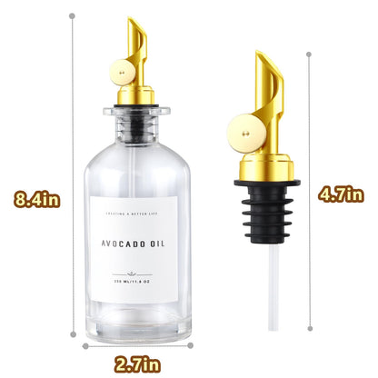 GIXSEGIE Olive Oil Dispenser Bottle with Bamboo Tray, Metal Pour Spout, Coffee Syrup & Cooking Oil Dispenser for Kitchen