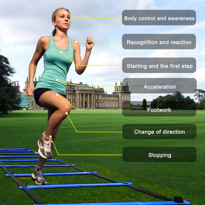 Kvittra Adjustable Speed Training Hurdles Fitness & Speed Training Equipment with Agility Ladder - Plyometric Fitness & Speed Training – Hurdle/Obstacles for Soccer, Football, Track & Field (Blue)