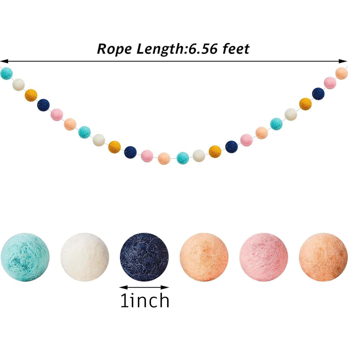 WILLBOND 2 Pieces Wool Felt Rainbow Ball Garland Colorful Pom Pom 6.5 ft Long 24 Ball Garland for Easter Mardi Gras Classroom Halloween Thanksgiving Xmas (Classic Colors)