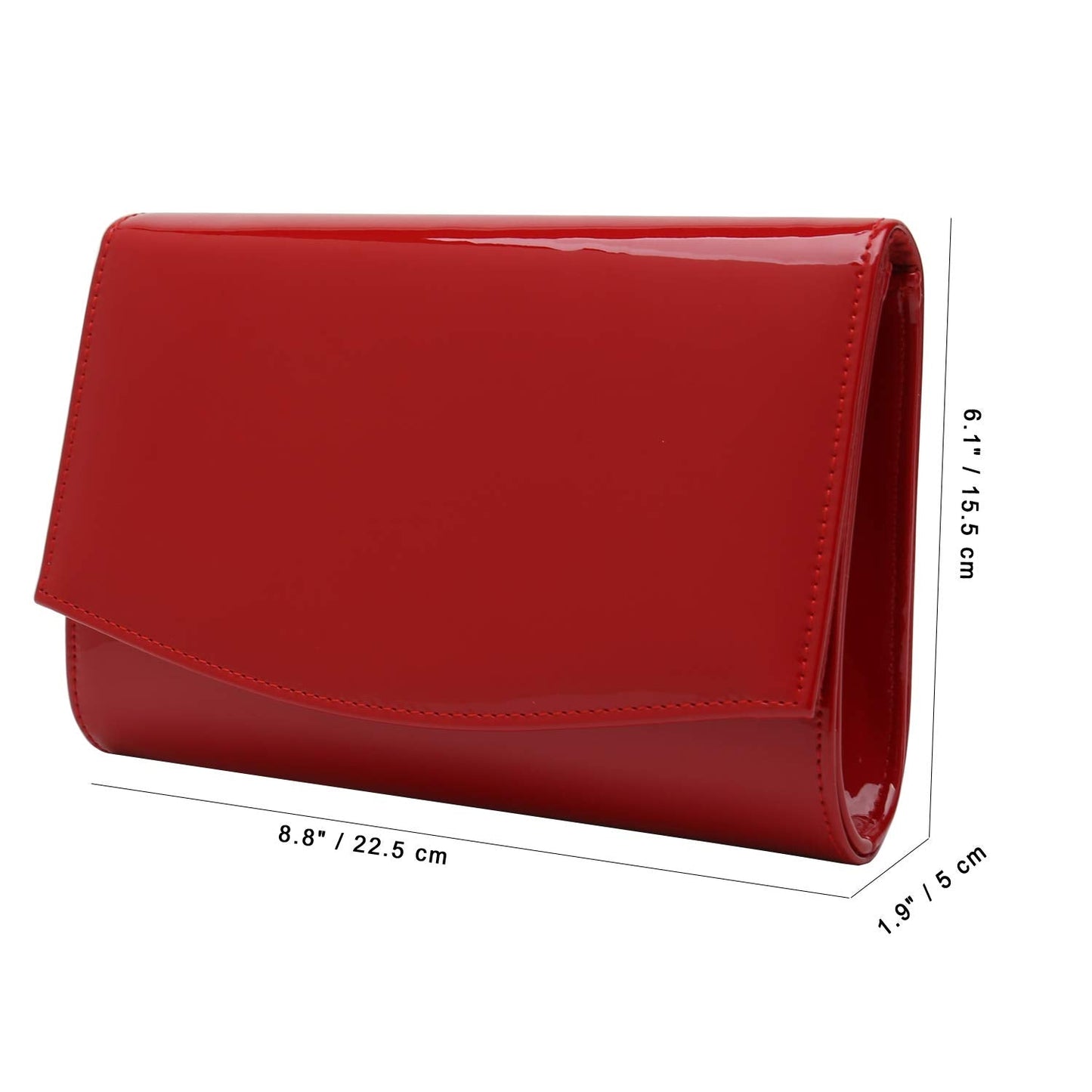 CHARMING TAILOR Patent Leather Flap Clutch for Women Classic Elegant Evening Bag Chic Dress Purse (Red)