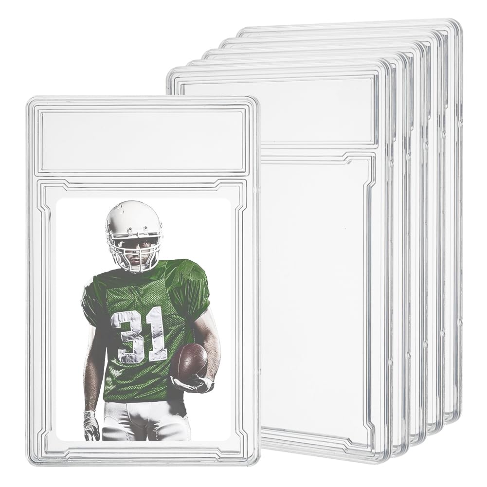GOMAKERER 10 Pcs Trading Cards Protector, Acrylic Clear Baseball Card Holders with Label Position, Hard Card Sleeves for Card Standard Collector Sport Game Grade Card Case