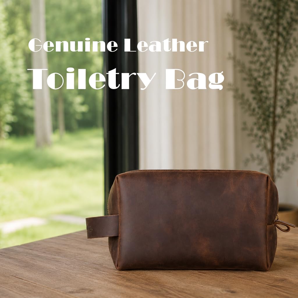 Genuine Leather Toiletry Bag for Men – Handmade in USA – Waterproof Dopp Kit for Shaving Kit, Travel, Gym – Full Grain Leather Serves as Gift for Dad, Husband, Boyfriend, Friend, Groomsmen