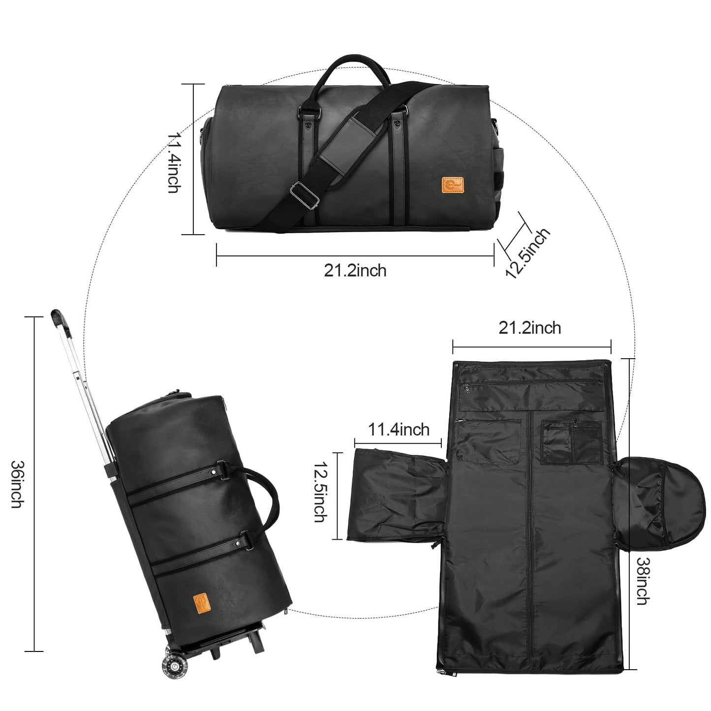 seyfocnia Rolling Garment Bag,Wheeled Garment Bag for Travel with Wheels Overnight Bags with Wheels Carry On Garment Bag with Shoe Compartment Suitcase Convertible Garment Duffle Bag-Black
