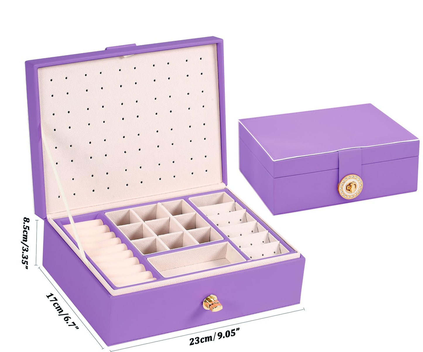 Earrings Jewelry Box for Girls, Large Capacity Jewelry Organizer with 40-Pair Earring Board, 2-Layer Leather Jewelry Storage Box for Necklaces Rings Bracelets with Removable Tray(Gift Idea),Purple