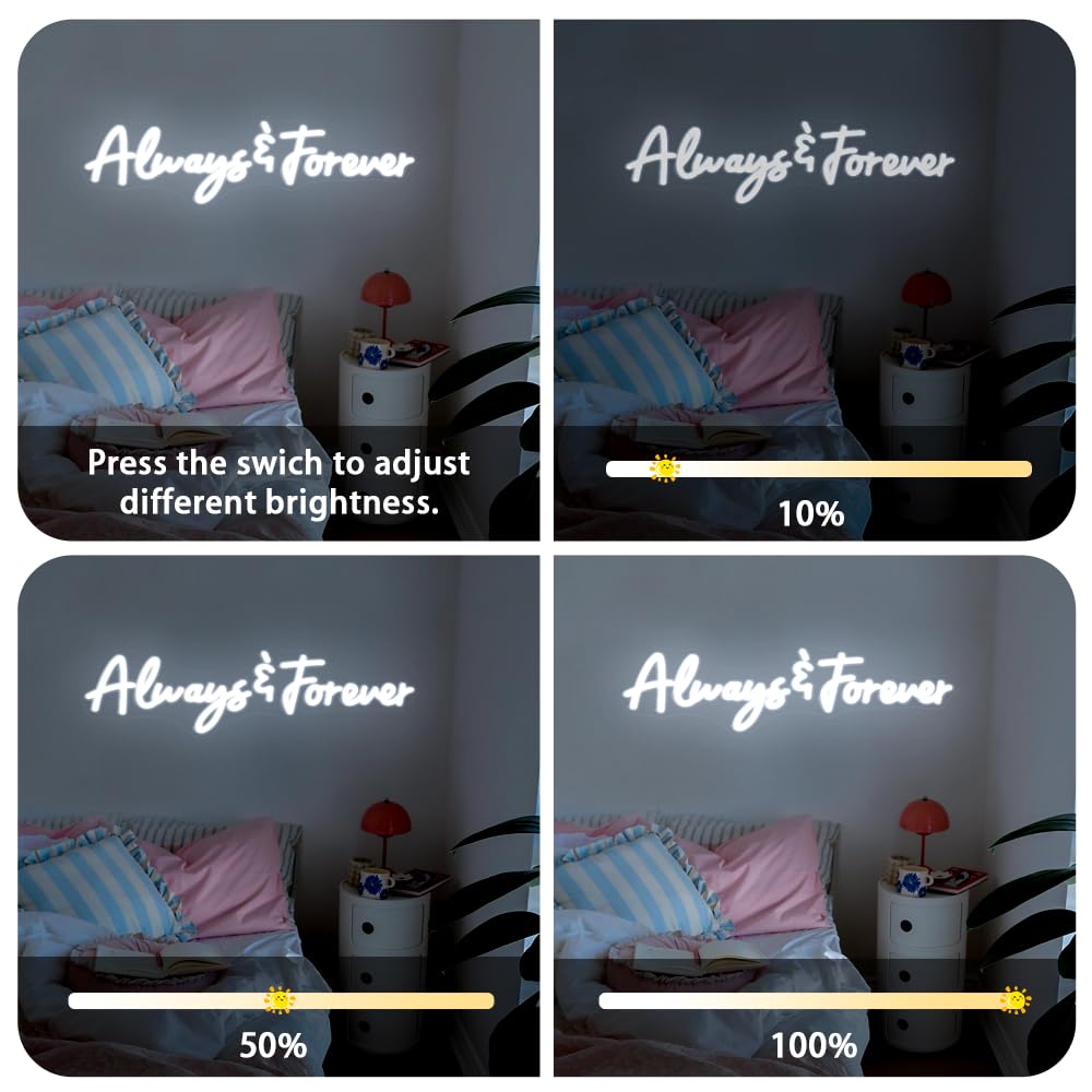 Always and Forever Letter LED Neon Sign for Lovers，Friends, Family Aesthetic Neon Light Signs,USB Powered LED signs, Wall Lights for Wedding,Anniversaries, Club ,Hotel ,Birthday Party Wall Hanging Decoration(20in)
