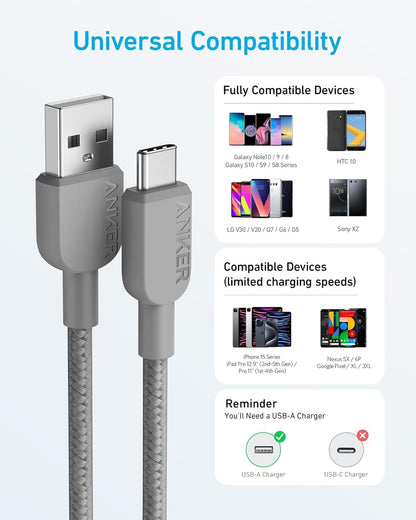 Anker USB A to USB C Cable, Charger Cord (2 Pack, 3FT), for iPhone 17 Series,Samsung Galaxy Note 10/S10+ S10, LG V30 (Black)