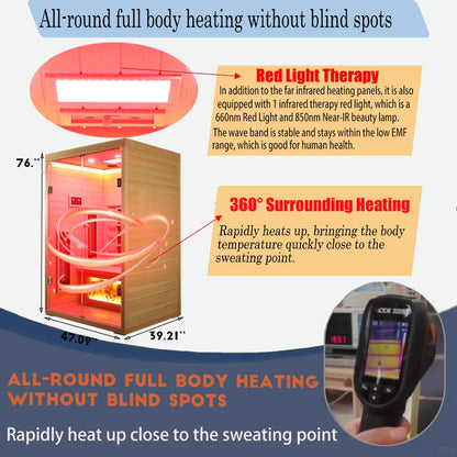 KUNSANA Ceramic Infrared Saunas 2 Person, Infrared Sauna with Red Light Therapy, Far & Near Infrared Sauna Indoor, Low EMF Infrared Sauna for Home, Deluxe Glass Home Sauna with Granite Backdrop