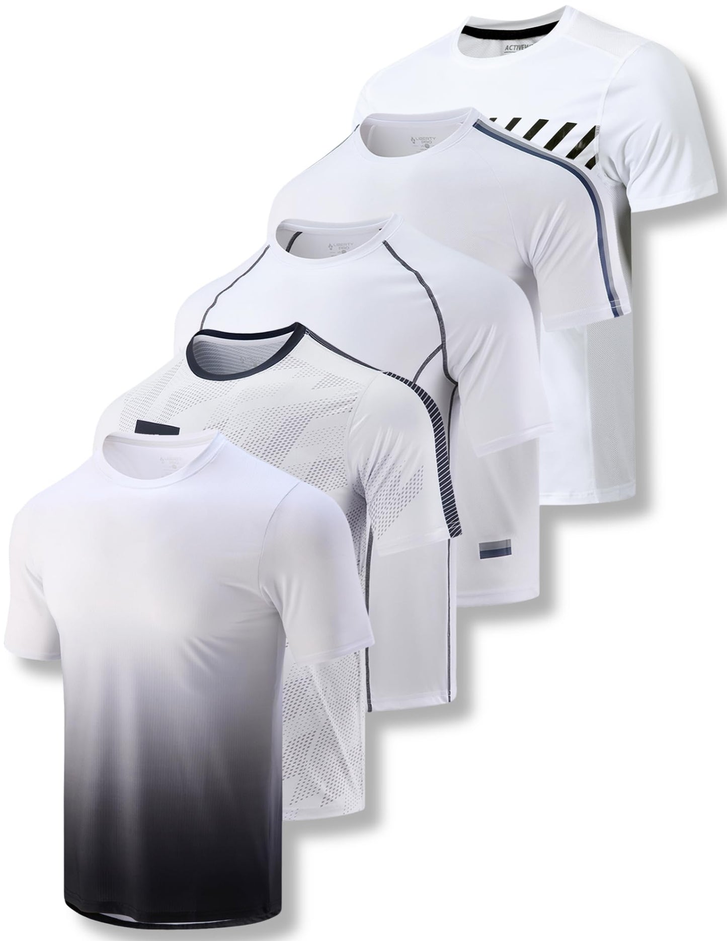 5 Pack Men’s Active Quick Dry Crew Neck T Shirts | Athletic Running Gym Workout Short Sleeve Tee Tops Bulk (Set 14, 4X-Large) White