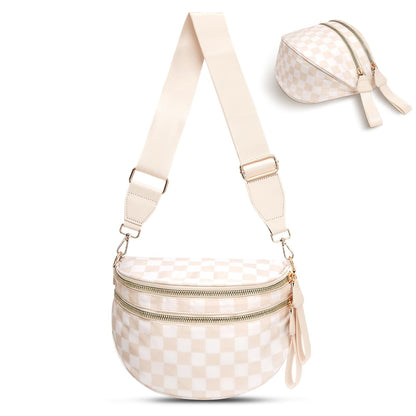 Checkered Crossbody Bag,Nylon Bum Bags for Women Crossbody,Spacious Sling Bag Purse Fanny Packs with Shoulder Strap