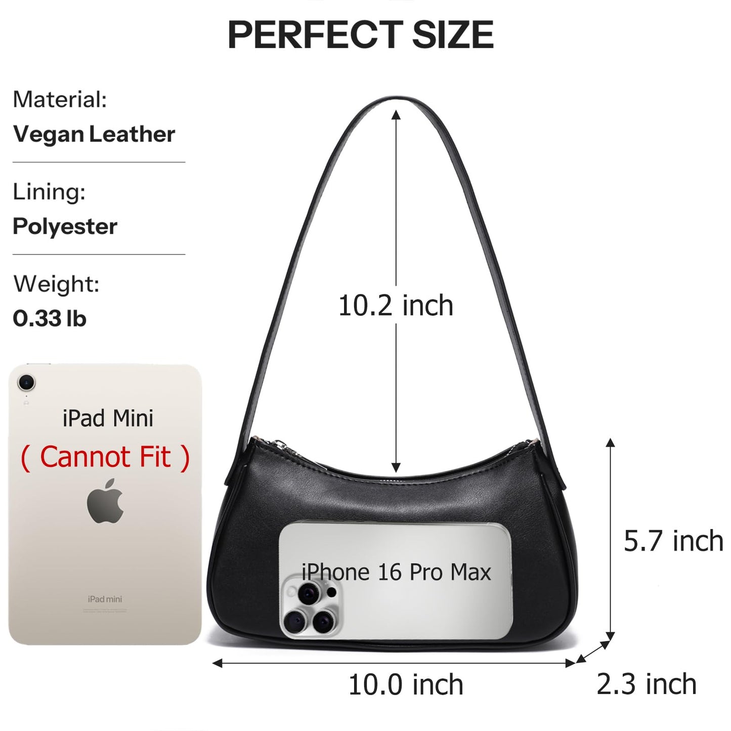LACOMILA Small Shoulder Bag for Women Cute Mini Purse Trendy Vegan Leather Y2k Crescent Handbag (Black)