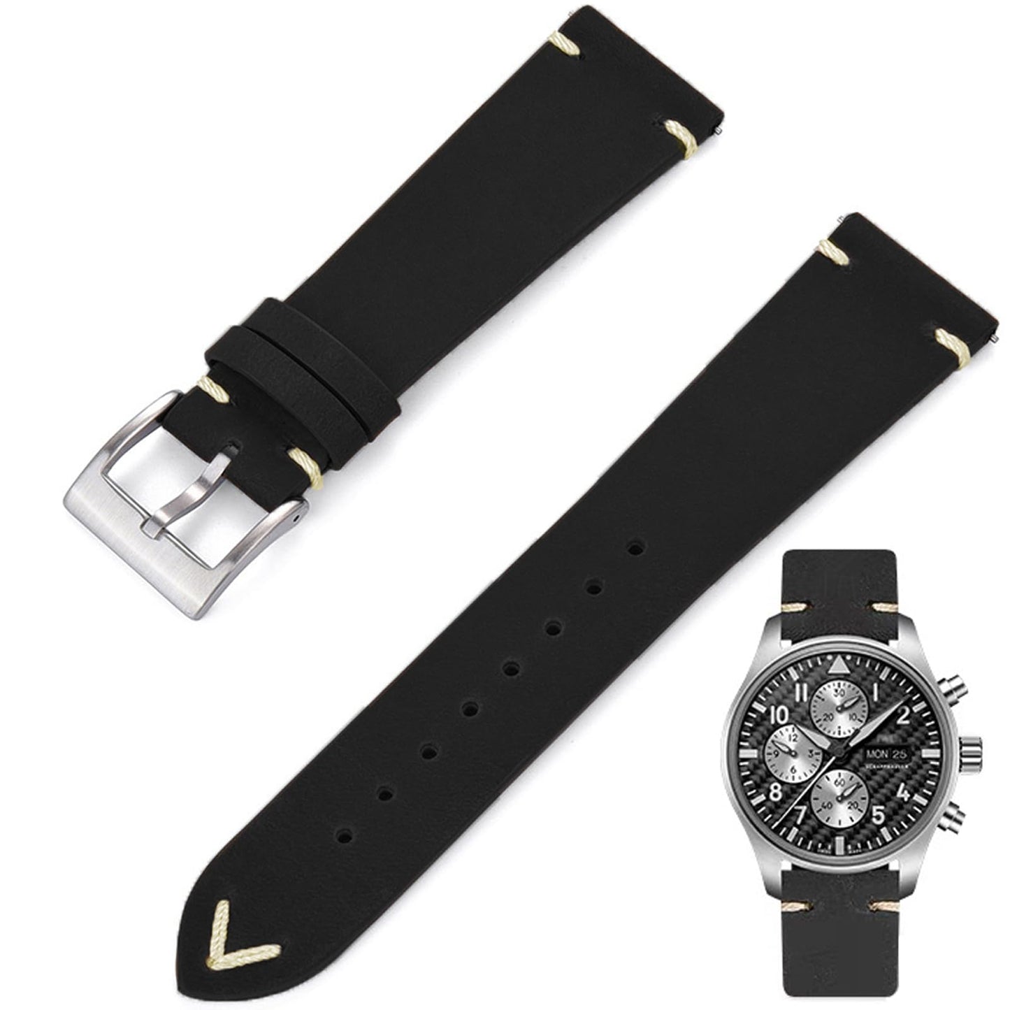 Niziruoup Leather Watch Band Quick Release for Men Women Vintage Crazy Horse Genuine Leather Watch Strap Bracelet Smartwatch Replacement Band 19 mm 20 mm 21 mm 22 mm