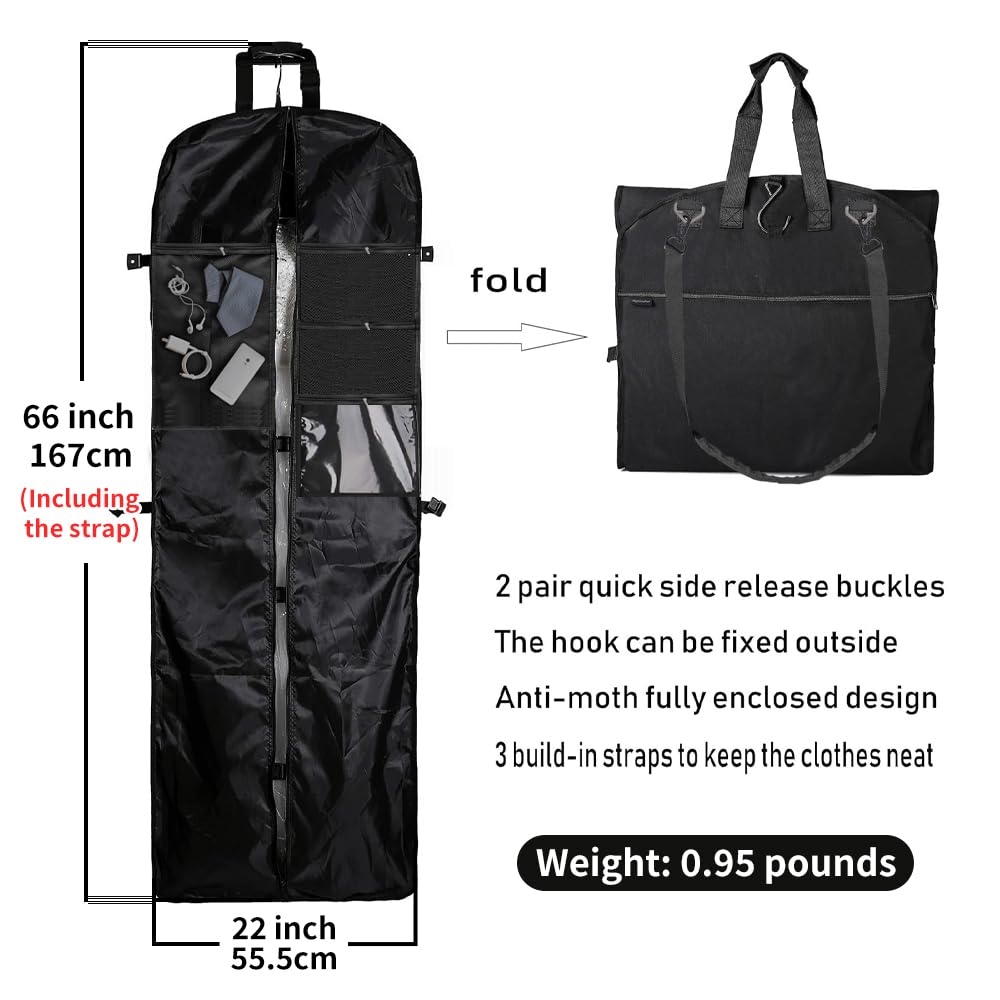 Magictodoor 66" Versatile Travelling bags Wedding Dress Travel Garment Bag Tri-Fold Gown Length w/Hanging Hook Extra Pocket