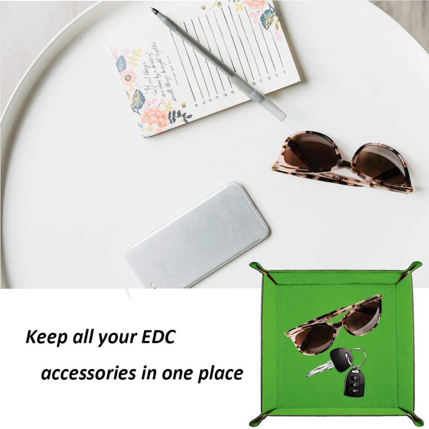 siduater Valet Tray Desktop Storage Organizer – Vegan Leather Catchall Tray Bedside Vanity Tray Nightstand Caddy Holder for Remote Controller, Watch, Keys, Phone, Wallet, Coin, Jewelry, Midnight Green