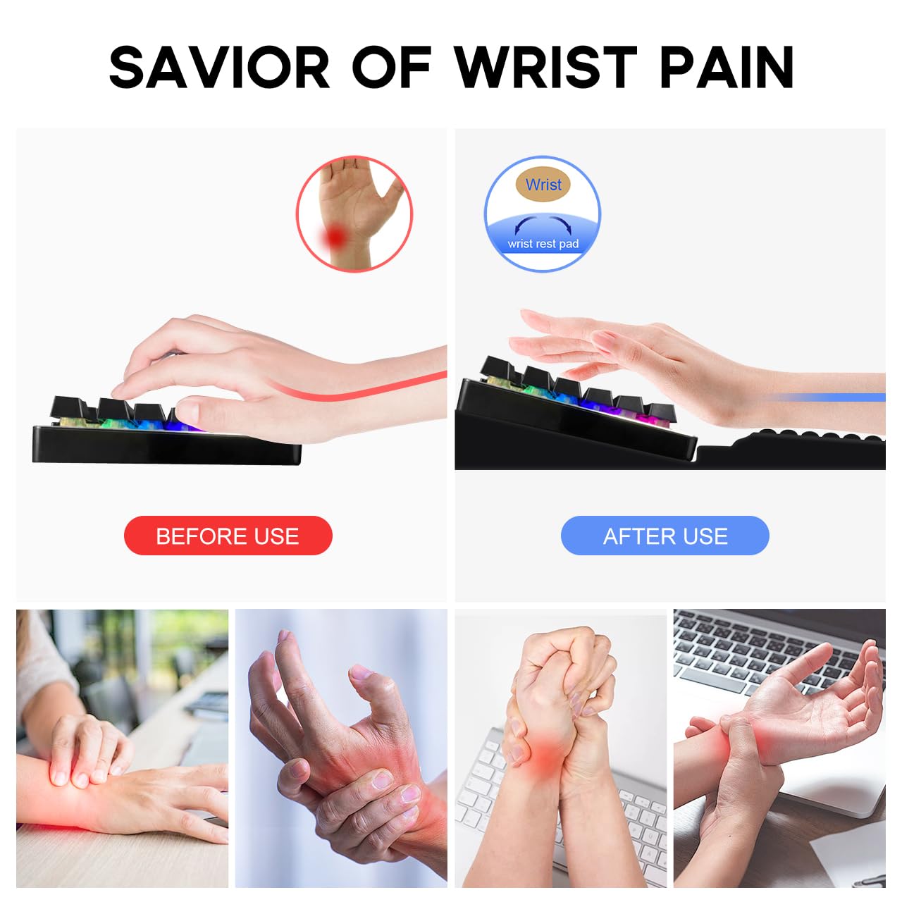 JIKIOU Keyboard Stand with Wrist Rest, Computer Keyboard Stand Pad with Non-Slip Base, Comfy Ergonomic Keyboard Riser Holder for Gaming Office Home 17.13x9.5 in Black