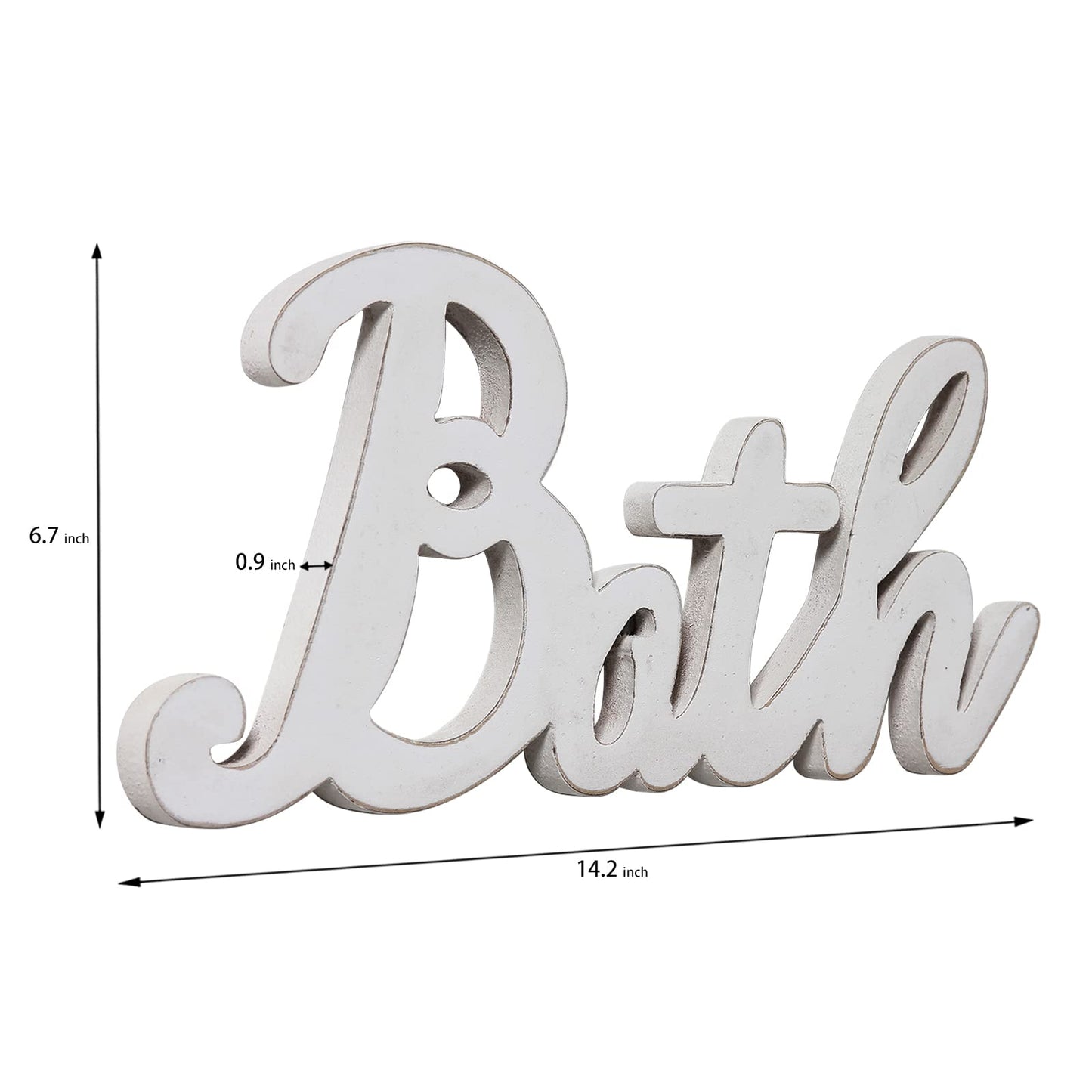 Sintosin Rustic Bath Signs for Bathroom 14 inches, Hanging Distressed White Bathroom Sign Decor for Shelf, Wooden Wall Signs for Home Decor, Decorative House Sign
