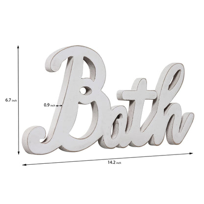 Sintosin Rustic Bath Signs for Bathroom 14 inches, Hanging Distressed White Bathroom Sign Decor for Shelf, Wooden Wall Signs for Home Decor, Decorative House Sign