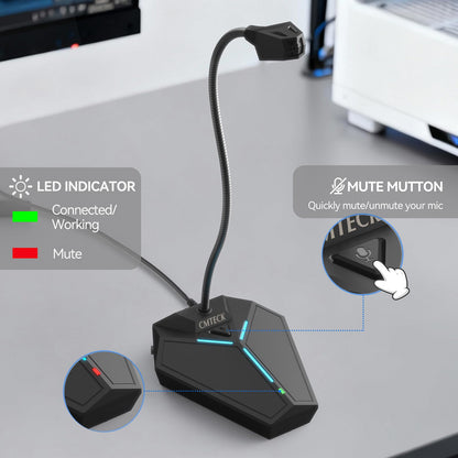 USB Computer Microphone, Plug &Play Desktop Omnidirectional Condenser PC Laptop Mic, Mute Button with LED Indicator, Compatible with Windows/Mac, Ideal for YouTube, Skype, Recording, Games(1.8m /6ft)