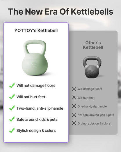 YOTTOY Soft Kettlebell,Kettlebell Anti-Slip Grip Weight for Home Workouts, Kettlebells Set Strength and Safety Guaranteed (Green, 15 LB)