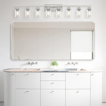 52inch Brushed Nickel Vanity Light Fixtures, 8 Light Brushed Nickel Bathroom Vanity Lights Over Mirror, Matte Nickel Modern Bathroom Wall Lighting for Mirror Bedroom,Living Room