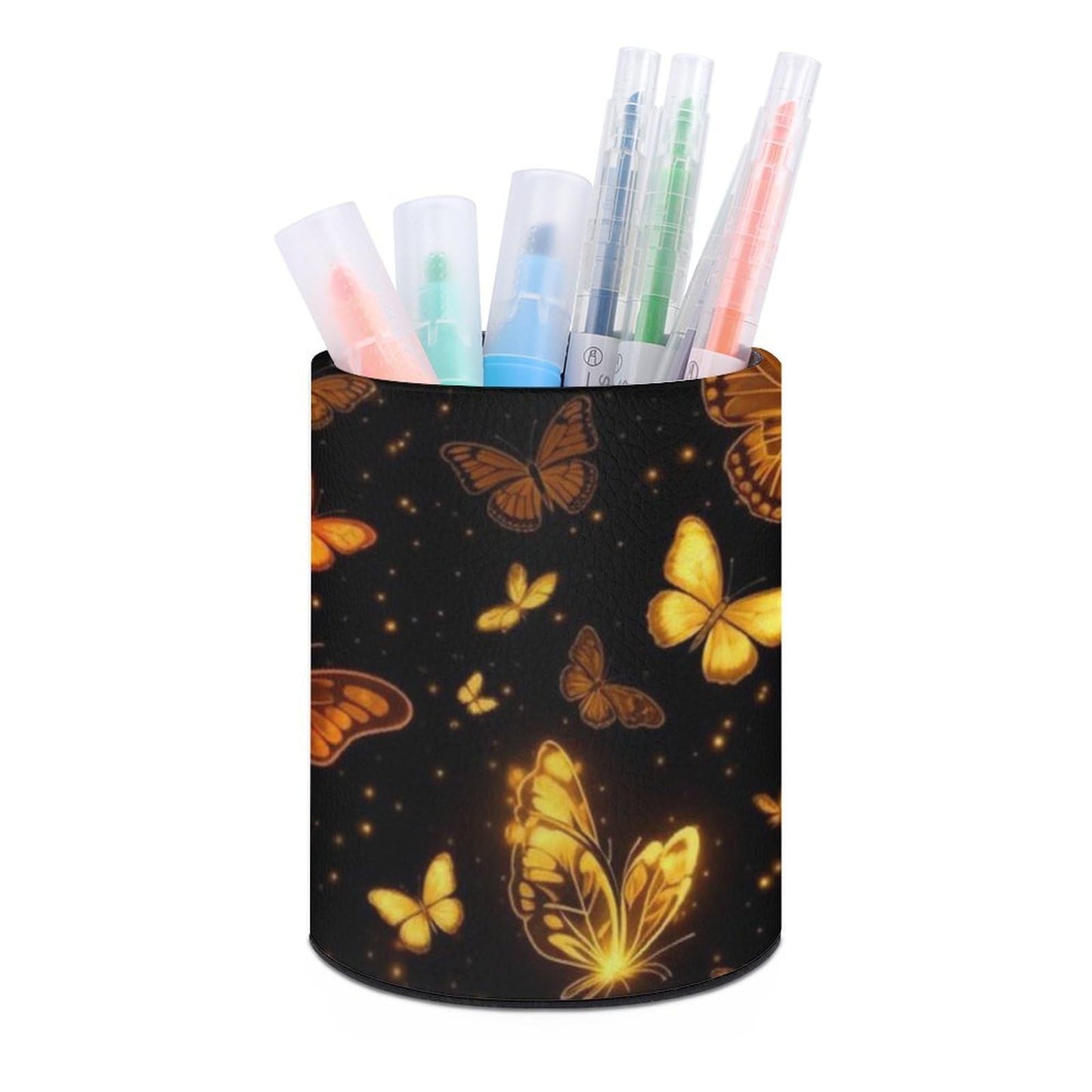 UTRSIFB Pen Holder Leather Pencil, Holder Cup Makeup Brush Storage Organizer, Waterproof Multifunctional Office Supplies Butterflies Art