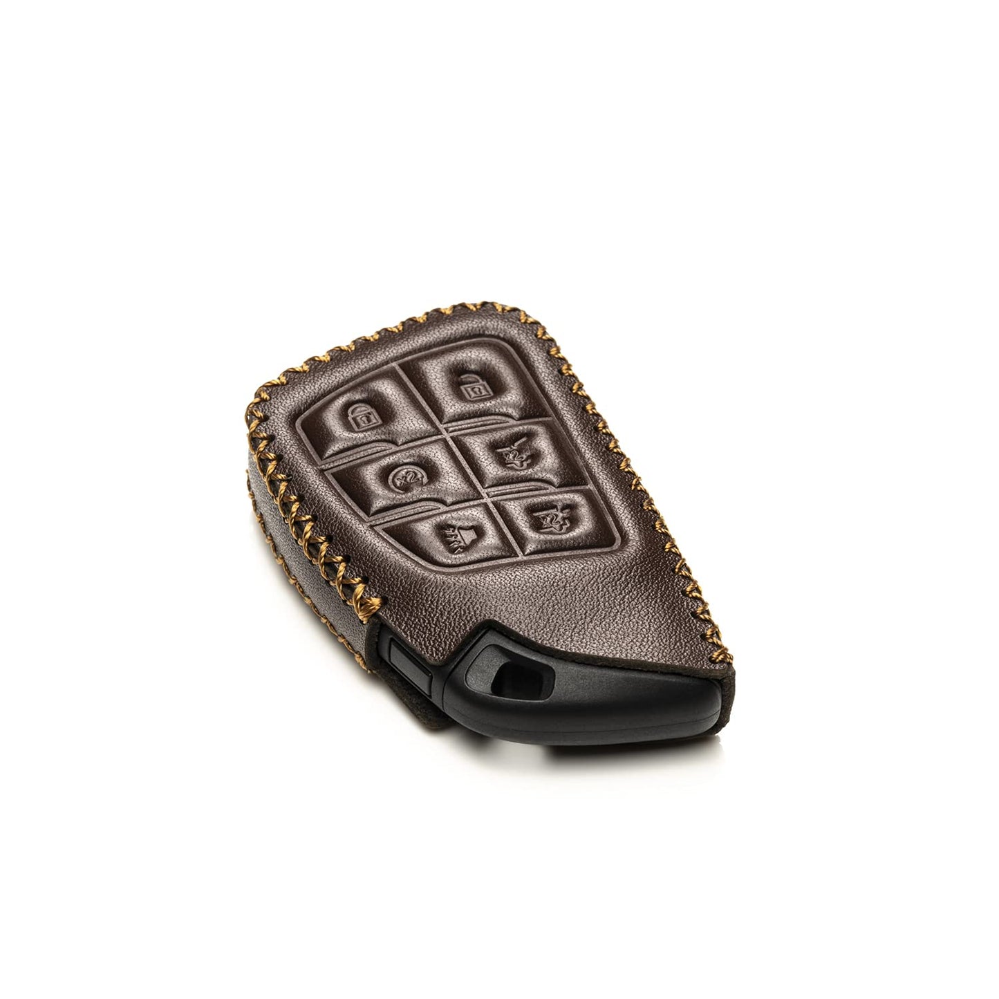 Vitodeco Leather Smart Key Fob Case Cover Protector Compatible with Chevrolet Silverado, Colorado, Suburban, Tahoe, Blazer, Equinox, Traverse - 6-Button, Brown