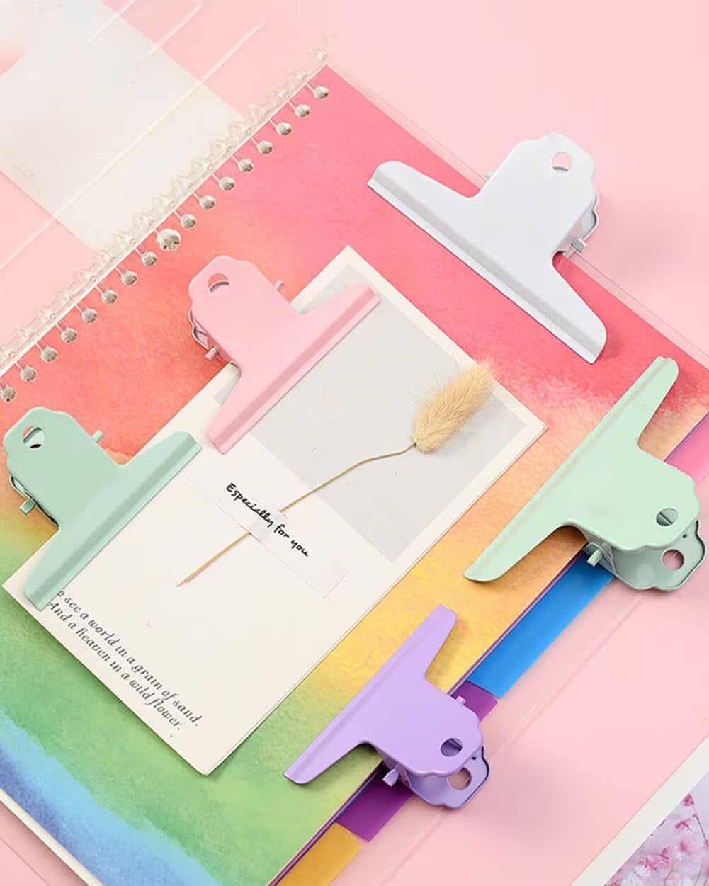 2PCS Extra Large Binder Clips Metal Bulldog Clips Large Paper Clamps Holder Chip Clips for Home School Office Drawing Bag Pink 4inch