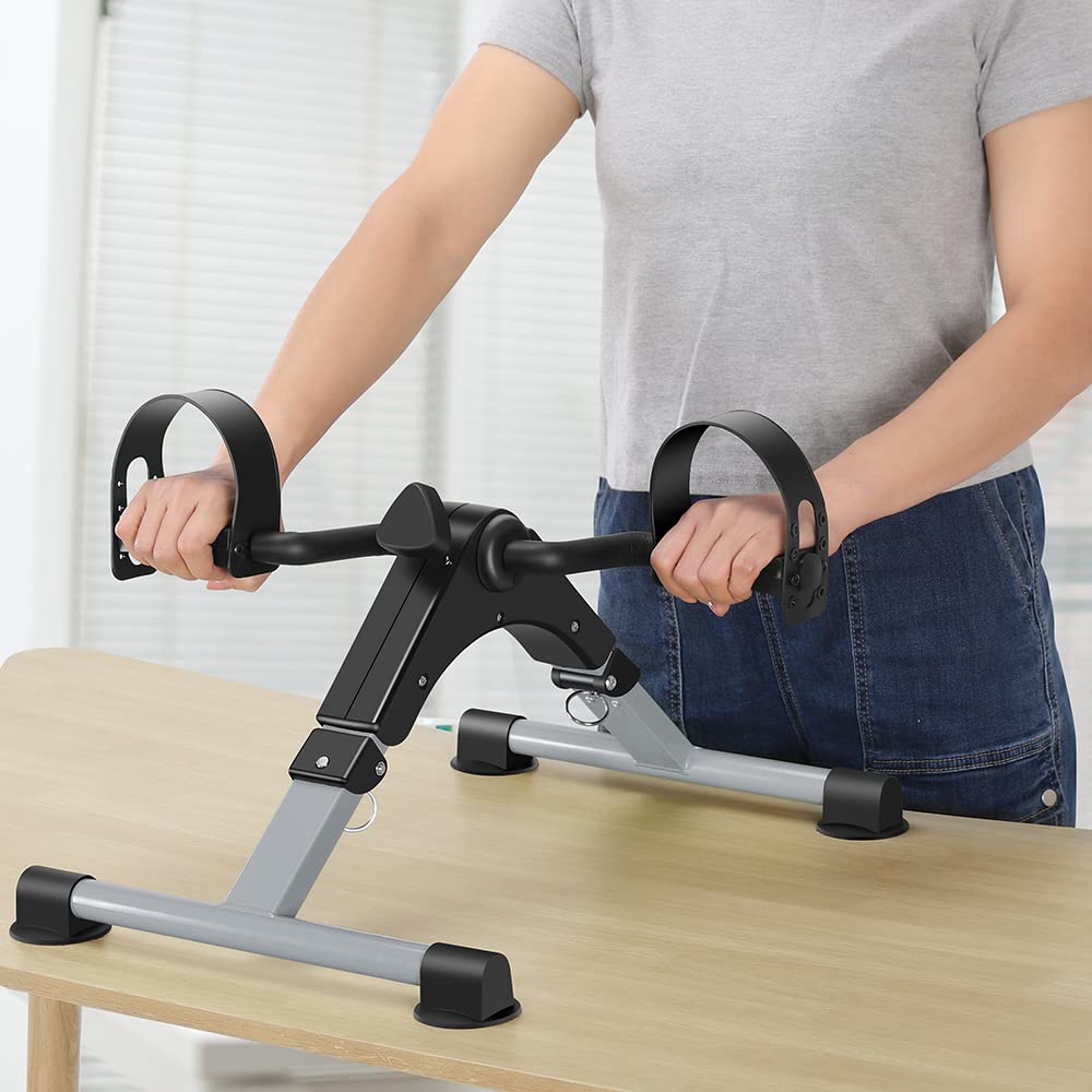 Folding Pedal Exerciser Mini Exercise Bike Portable Peddler Under Desk Bike with LCD Display for Arms and Legs Workout (Gray)