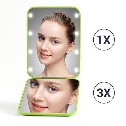 Kintion Pocket Mirror, 1X/3X Magnification LED Compact Travel Makeup Mirror with Light for Purse, 2-Sided, Portable, Folding, Handheld, Small Lighted Mirror for Gift, Pink