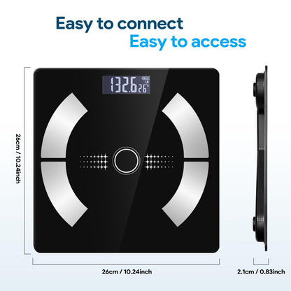 Smart Body Fat Scale - Accurate Digital Bathroom Scale with Bluetooth, 16 Essential Measurements Including Muscle Mass, Bone Mass, Body Water, BMI, and Visceral Fat【Black】