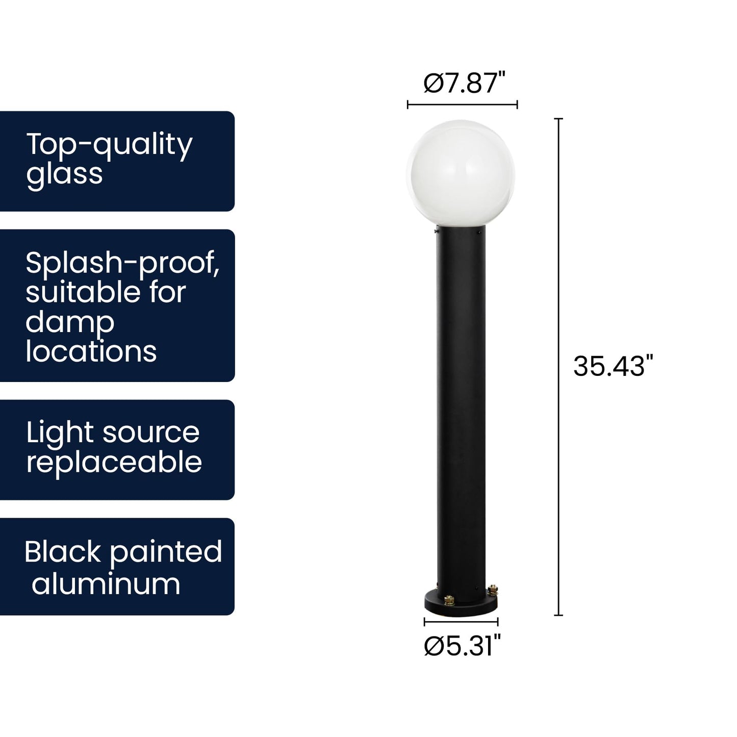 Lucande 35.5" Outdoor Post Light, Modern Outside Bollard Light with Opal Glass Globe, Black Aluminum Pathway Lamp Post Light for Walkway Driveway Patio Garden, Hardwired, E26 Bulb Not Included