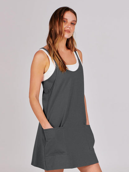ANRABESS Women Athletic Dress Summer Tennis Workout Active Sports Mini Romper Dress Built in Shorts Travel Vacation Clothes Gray X-Large