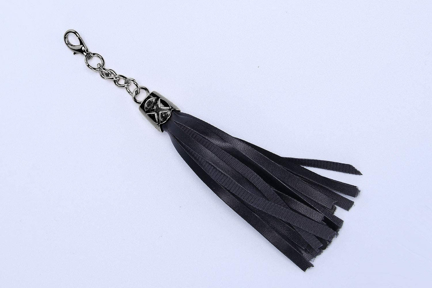 LIVE UP Full Grain Purse Strap Genuine Leather Replacement for Cross Body Bag Handbags(6# Black-Grey Buckles with Tassel)