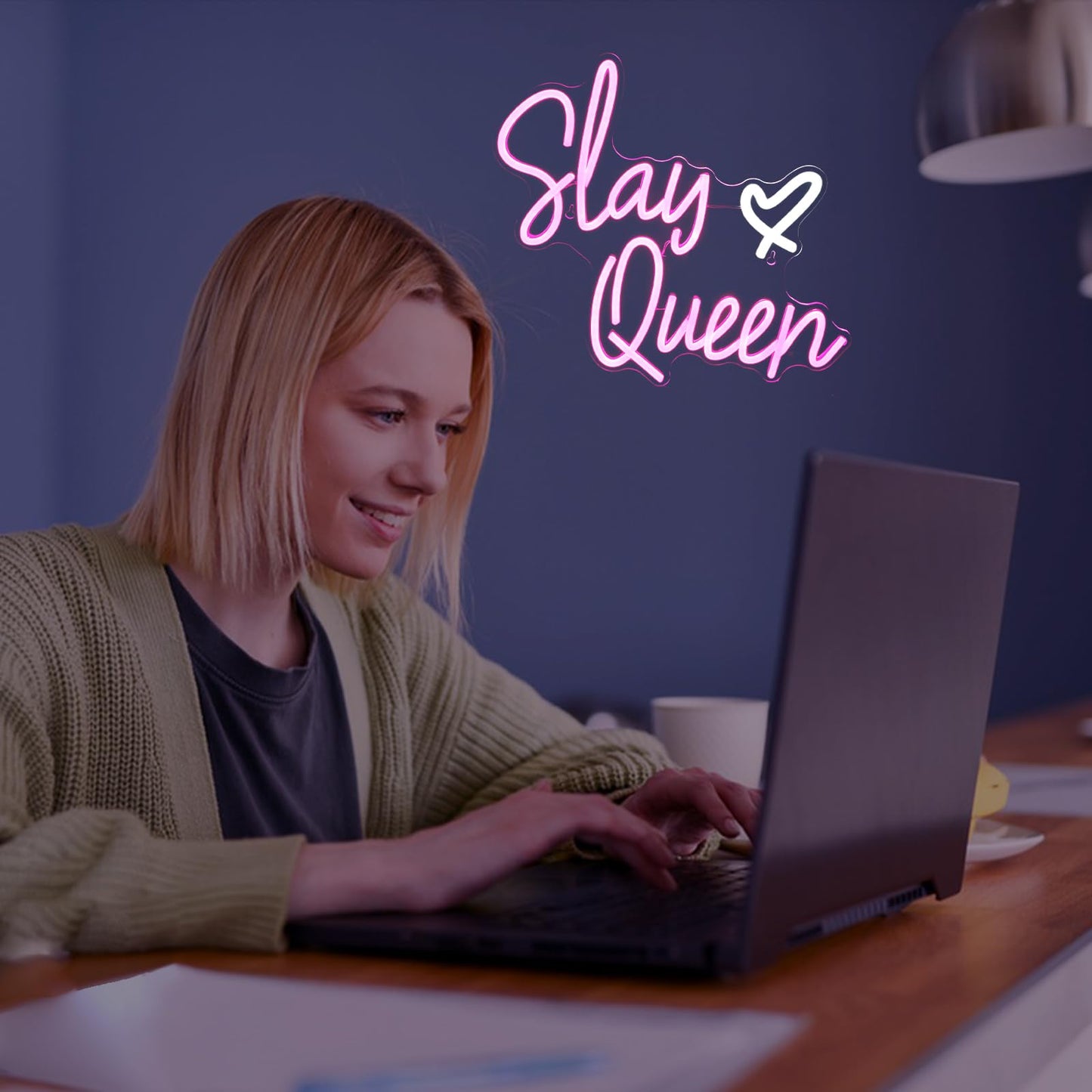 FAXFSIGN Slay Queen Neon Sign Pink White LED Neon Light Up Signs for Wall Decor Usb Neon Light for Bedroom Preppy Girl Aesthetic Room Dorm Decor Y2k Party Gifts