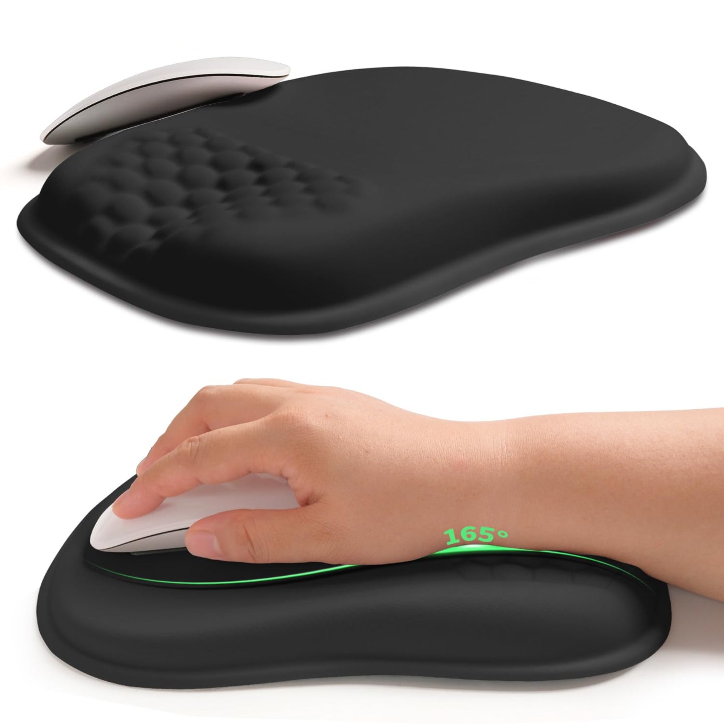 Hokafenle Ergonomic Wrist-hugging Mouse Pad Wrist Support, U-shaped Holding Wrist Rest Mousepad for Carpal Tunnel Pain Relief with Cushioned Memory Foam Slope Massage Bulge (Classic 10.2x8.3 in,Black)