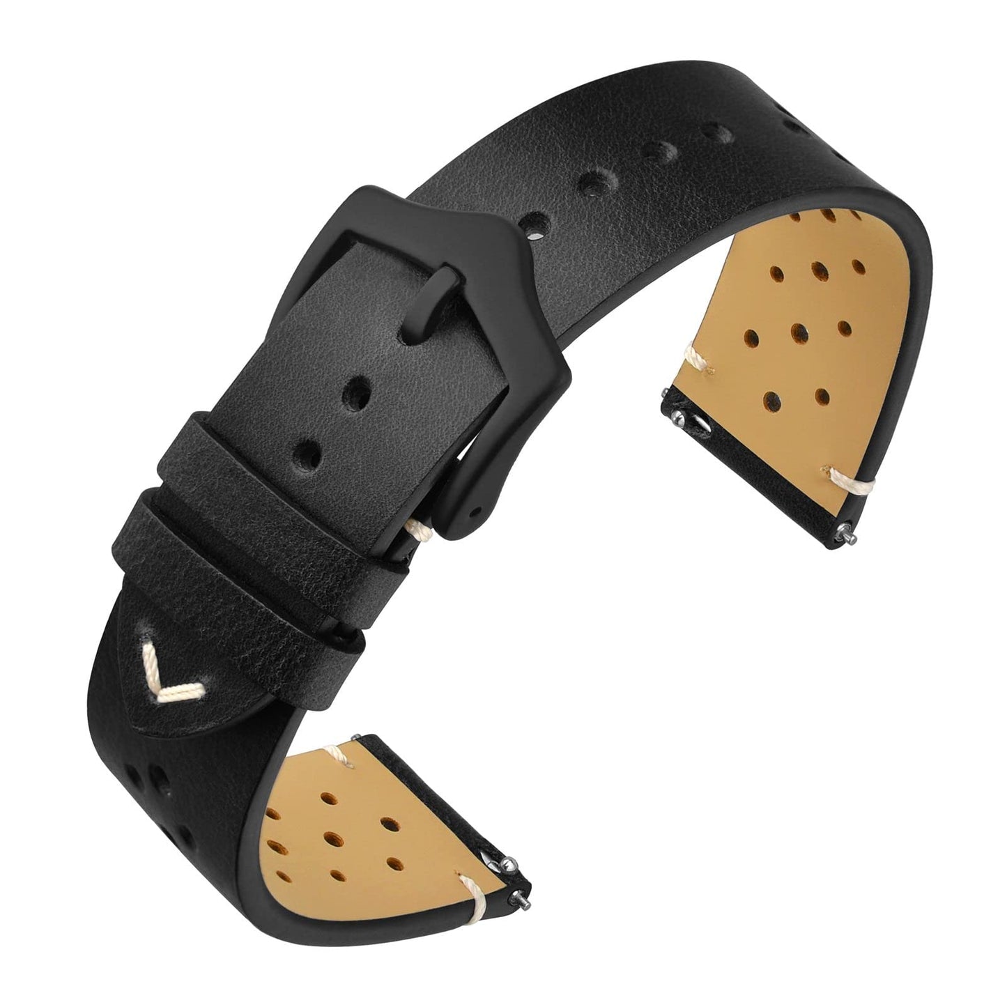 ANNEFIT Vintage Leather Watch Strap 18mm, Quick Release Replacement Band for Men and Women with Black Buckle (Black)