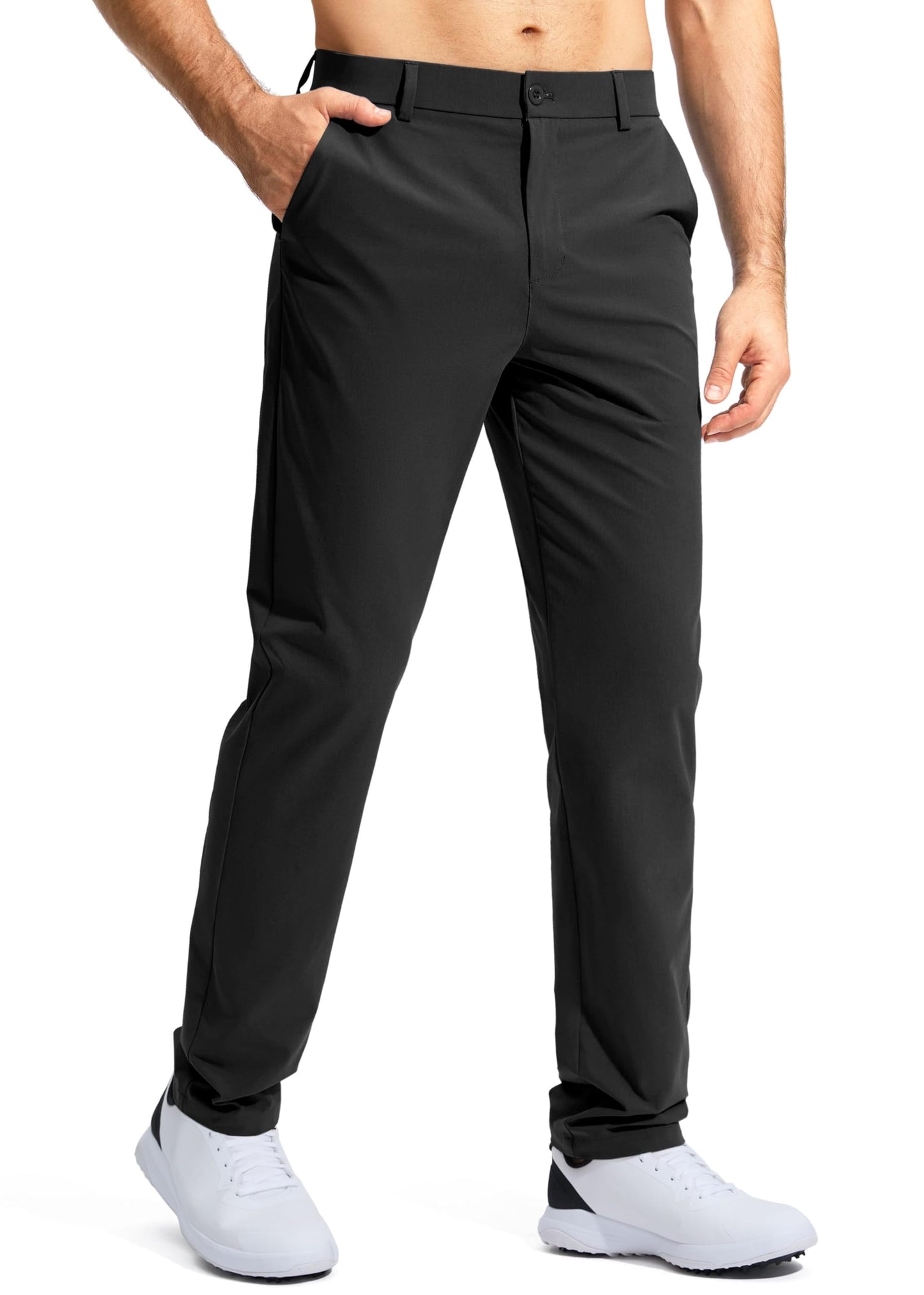 Pudolla Men's Golf Pants Stretch Work Pants for Men Dress Comfy Pants 30 Lightweight Quick Dry Casual Trousers(Black 30Wx30L)