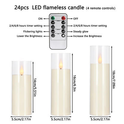YOROXRG Flickering Flameless Candles Battery Operated with Remote,Led Pillar Candles with Realistic Moving Wick Candles for Halloween,Christmas,Home Decor Pack of 24 (D2.2 xH 5" 6" 7")(Ivory)