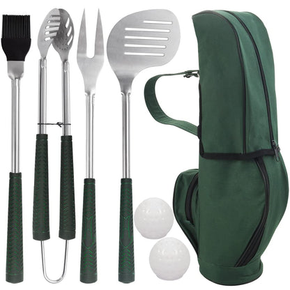 POLIGO 7PCS Golf-Club Style BBQ Tools Set Grilling Tools with Rubber Handle - Stainless Steel Grill Accessories for Outdoor Grill Set Premium Grill Utensils Set Christmas Birthday Gifts for Men Dad