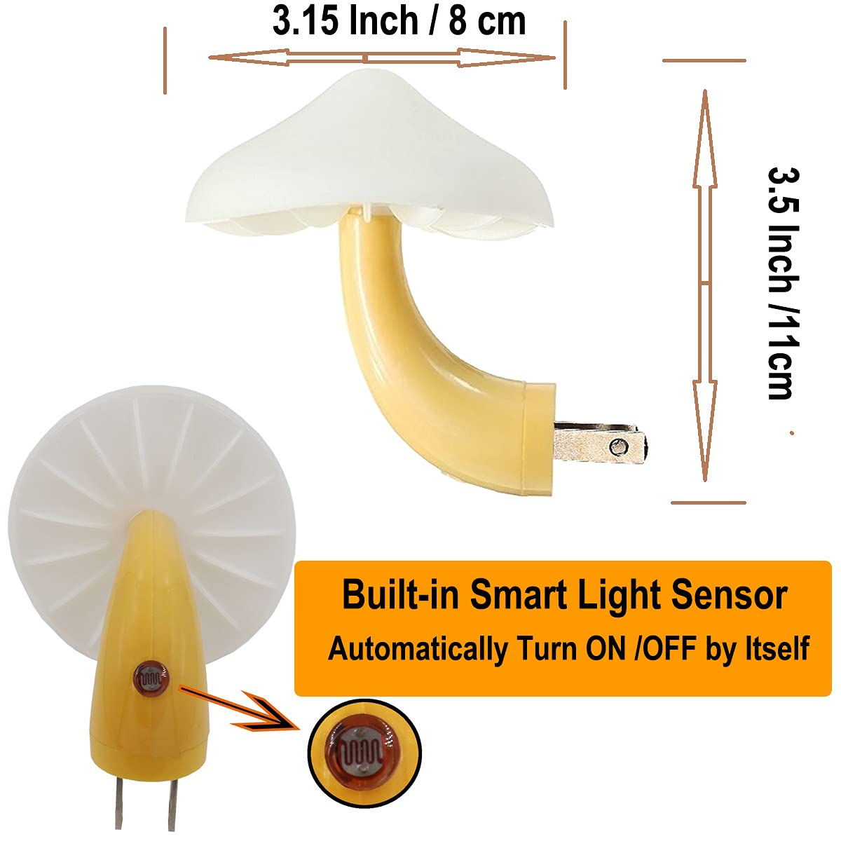 AUSAYE 4 Pack Mushroom Night Light Plug in Sensor Light, Color Changing Lamp LED Nightlights for Kids, Adults, Bedroom, Bathroom,Hallway, Stairs, Kitchen