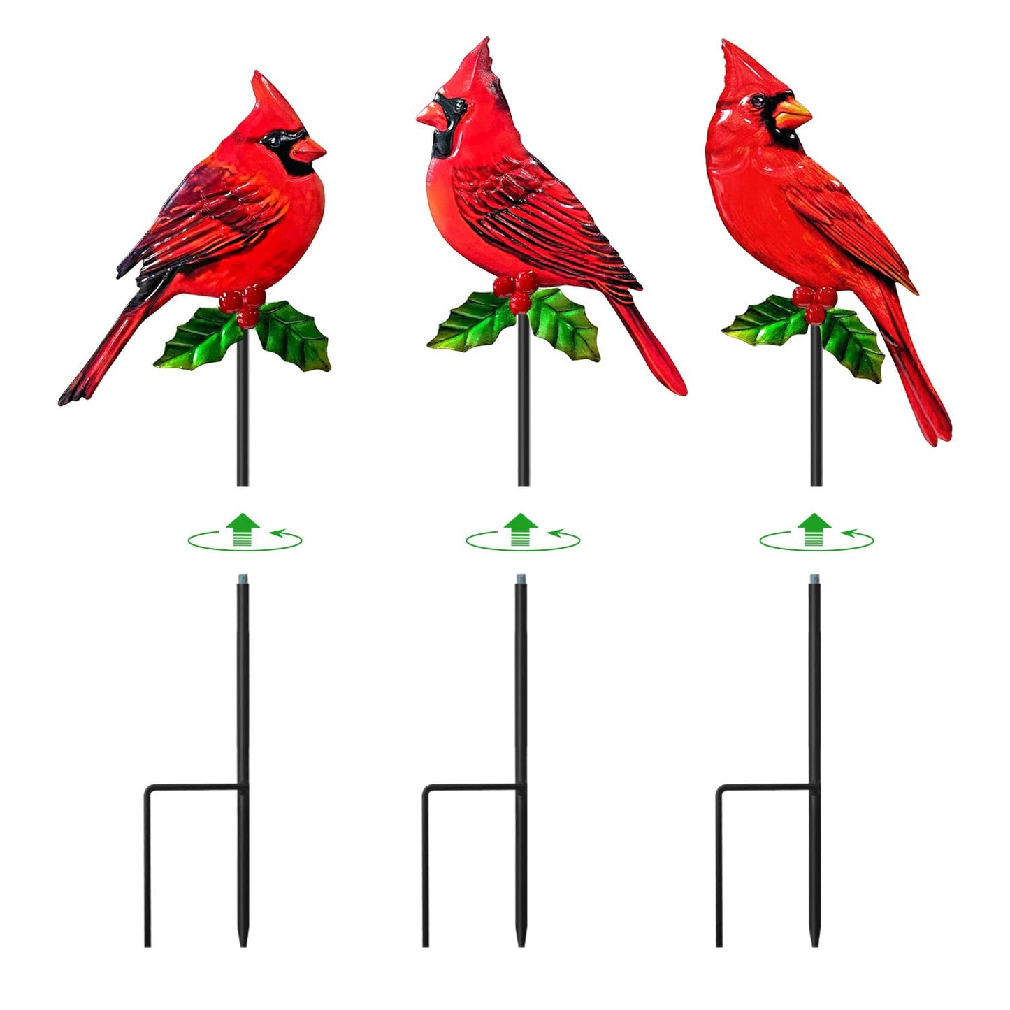 WAIU Metal Cardinal Garden Stakes 3 Pack Outdoor Yard Art, Outside Decorations for Yard,Garden Decorations