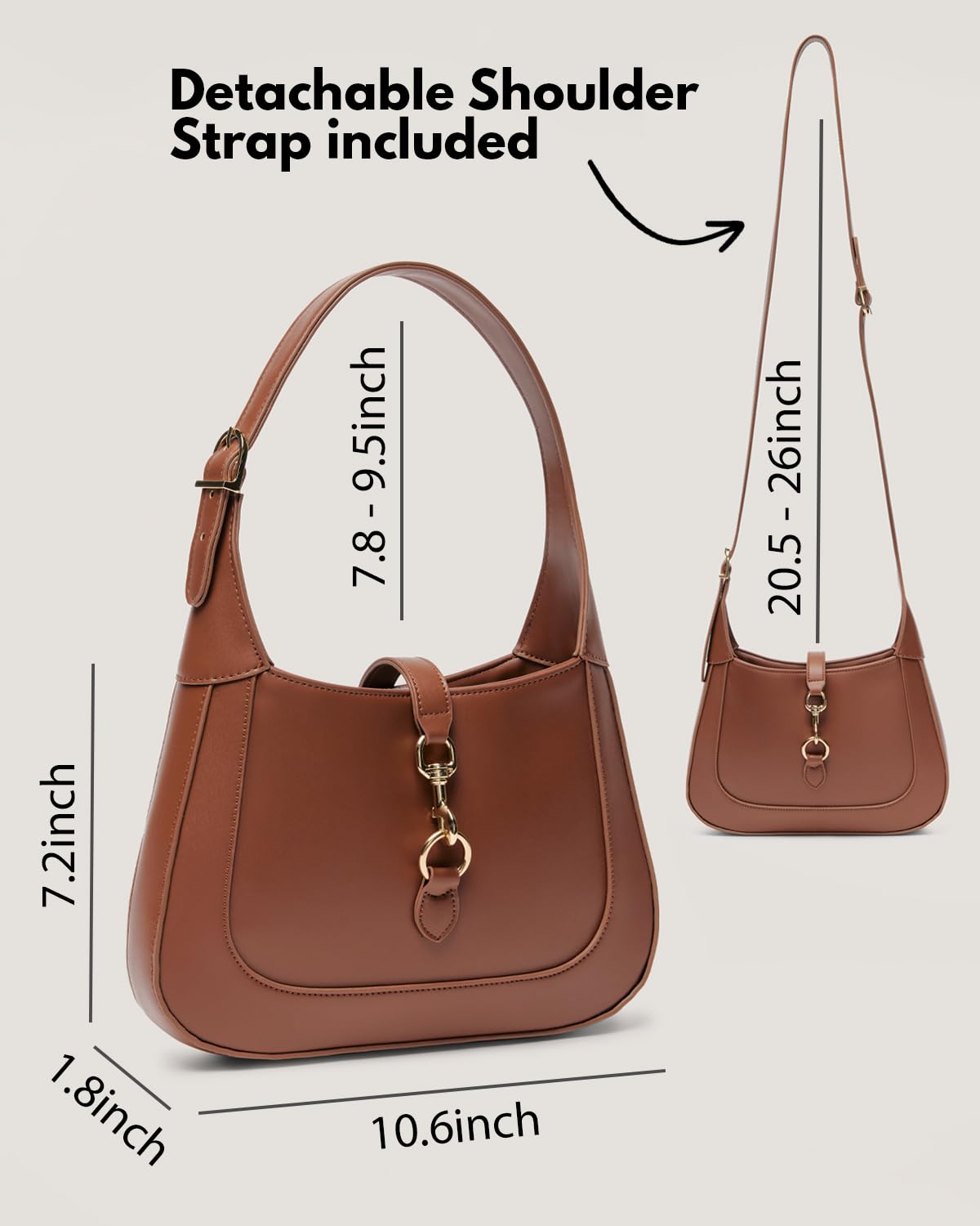 Apryl Shoulder Bag for Women - Small Shoulder Purses - Brown Purse - Cute Trendy Handbags - Adjustable Strap Vegan Leather