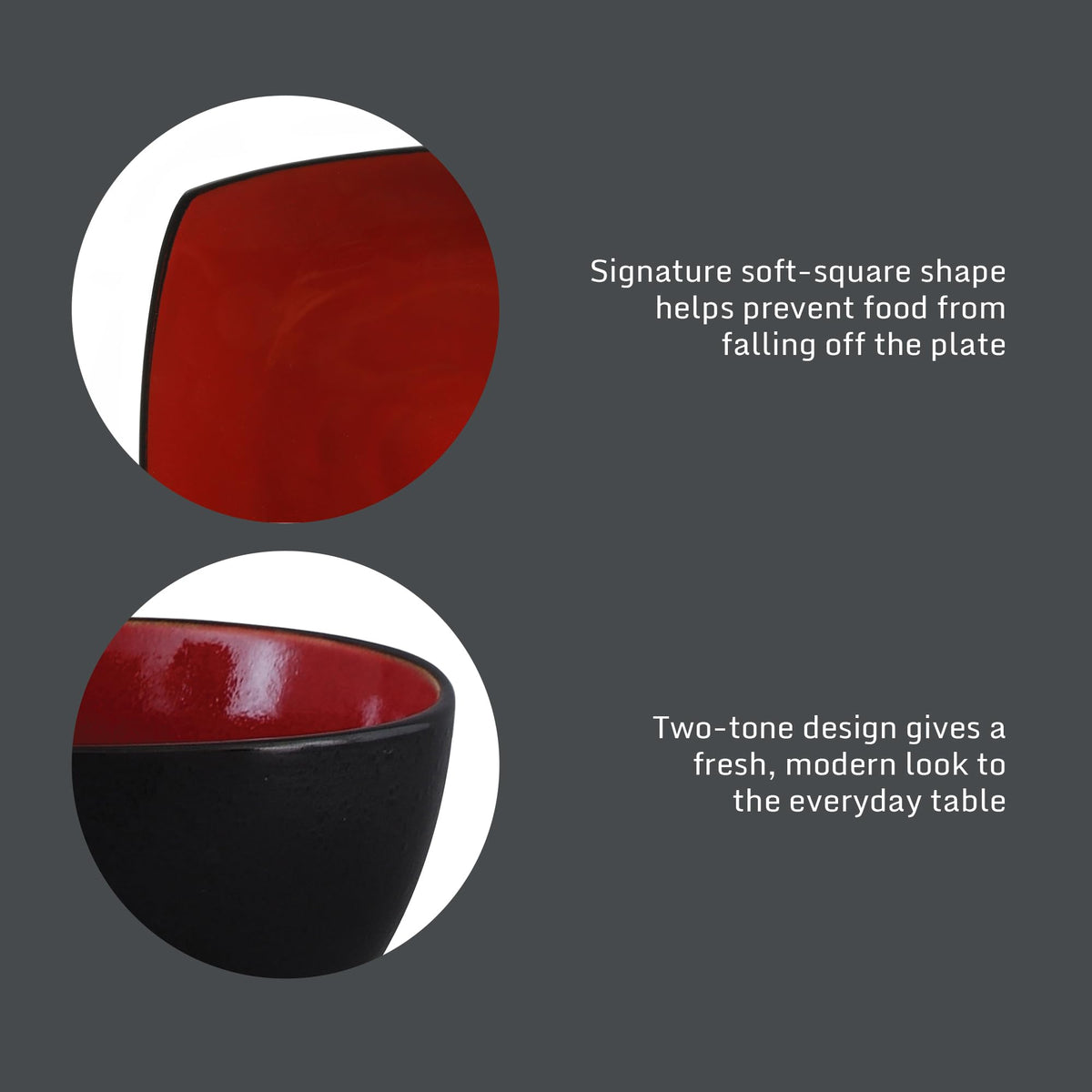 Gibson Soho Lounge Square Reactive Glaze Dinnerware Set, Red, Service for 4 (16pcs)