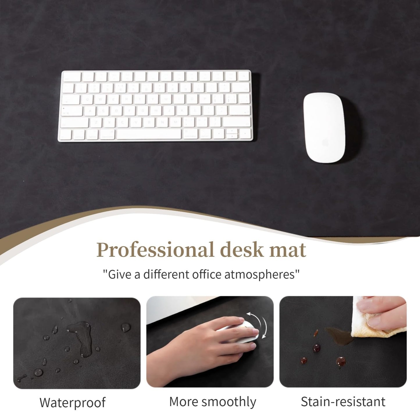 Leather 15.7"x 31.5" Desk pad for Computer and laptops, Ideal for Gaming and Office use, Large Mouse pad and Keyboard mat,Desk mat Special for man. A complimentary Wrist pad and Phone Stand.(Black)