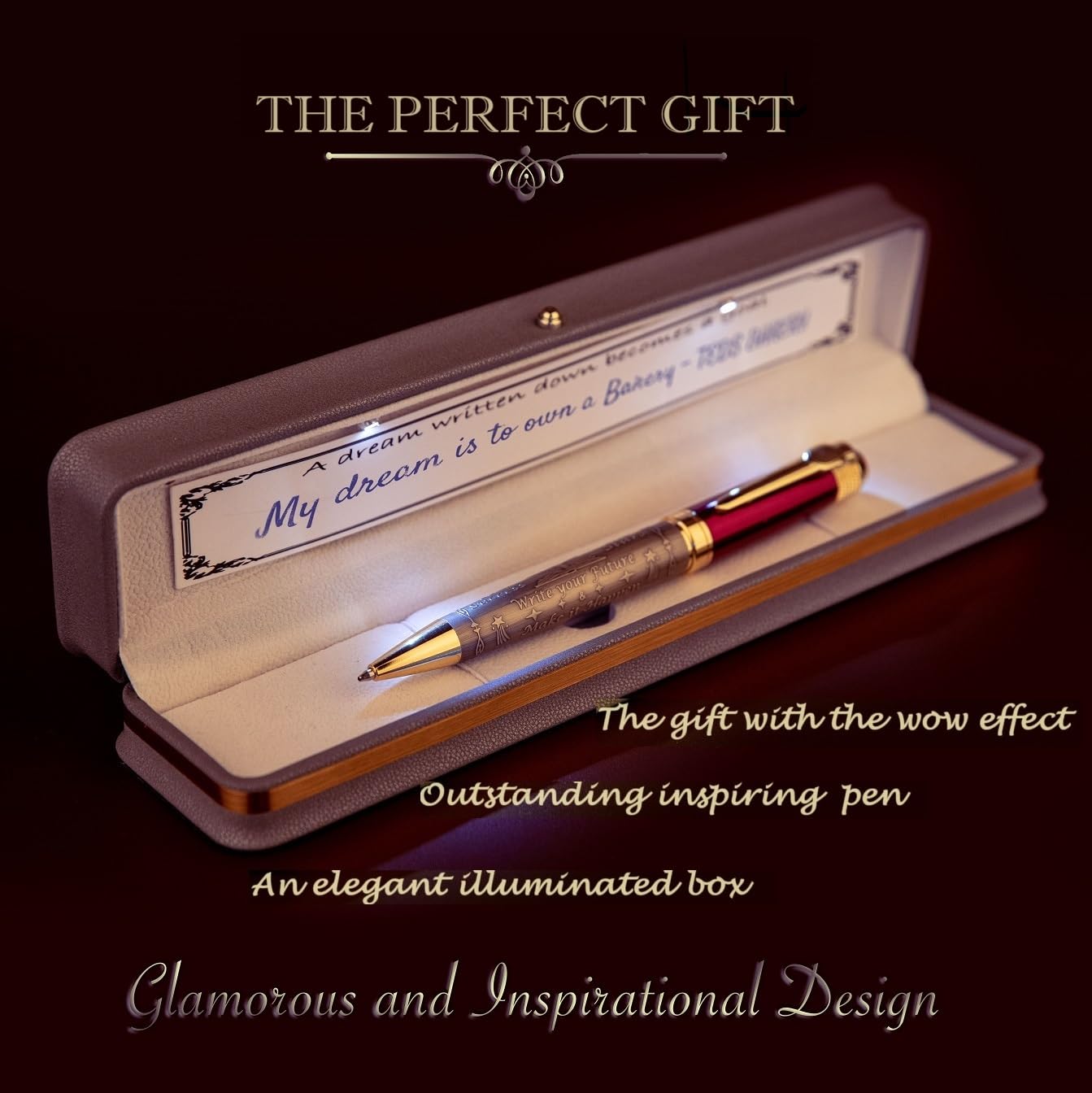 S&R Somit™ Fancy Pen For Men and Women With Gift Box - Valuable Luxury Pen for Business and Office, Executive Gift for Family & Friends - Special Engraving & Led Decorative Box (RED GOLD)